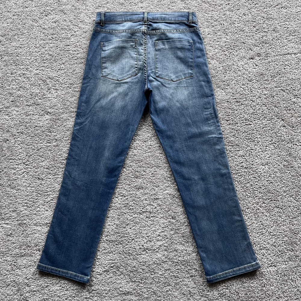 Alice + Olivia Chain Studded Side Stripe Slim Jeans Womens 27 Blue Mid Rise - Picture 2 of 16